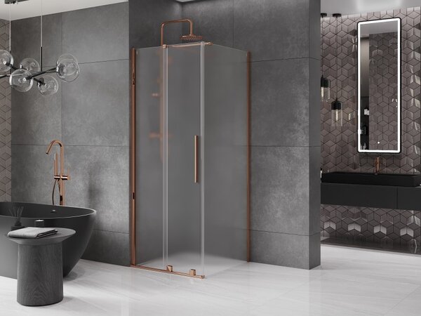 Mexen Velar, cabină de duș cu ușă glisantă 110 x 110 cm, sticlă mată 8 mm, aur roz, 871-110-110-31-55