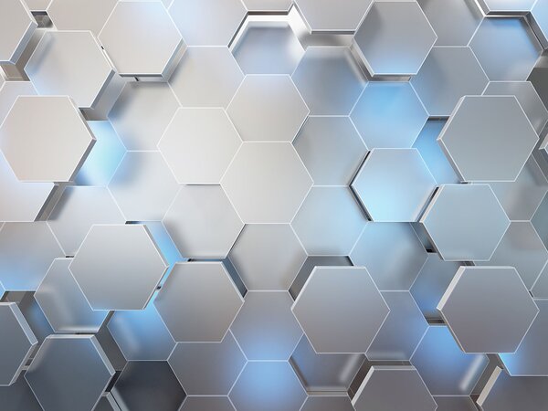 Fototapet Hexagoane albe cu lumini albastre, Fototapet 3D, Fototapet populare, u59733 - Tapeko.ro