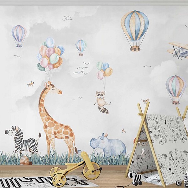 Fototapet Perete mural de animale și baloane, Fototapet copii, Fototapet populare, u59757 - Tapeko.ro