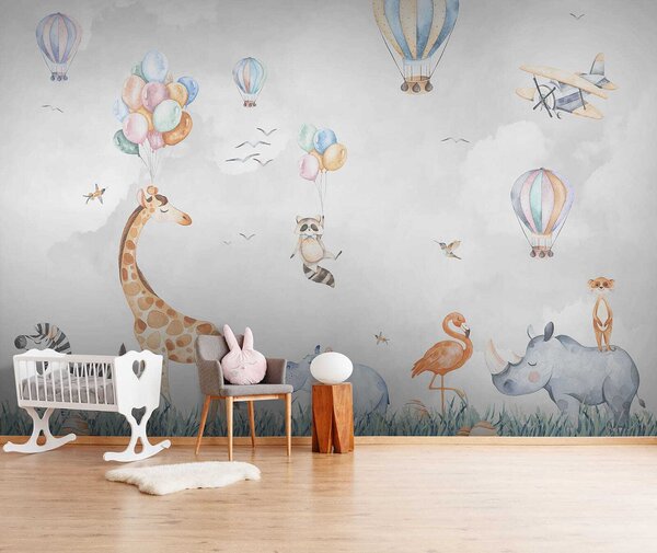 Fototapet Perete mural de animale și baloane, Fototapet copii, Fototapet populare, u59757 - Tapeko.ro