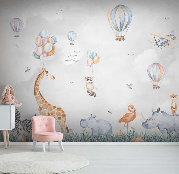Fototapet Perete mural de animale și baloane, Fototapet copii, Fototapet populare, u59757 - Tapeko.ro