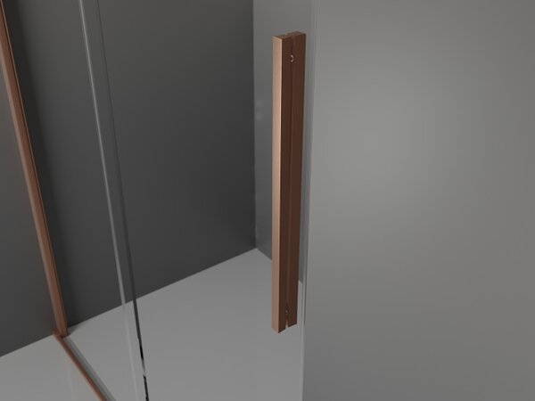 Mexen Velar L, colț de duș cu ușă glisantă 90 x 90 cm, sticlă mată 8 mm, cupru mat, 871-090-090-33-65