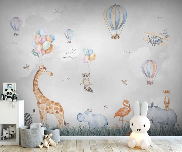 Fototapet Perete mural de animale și baloane, Fototapet copii, Fototapet populare, u59757 - Tapeko.ro