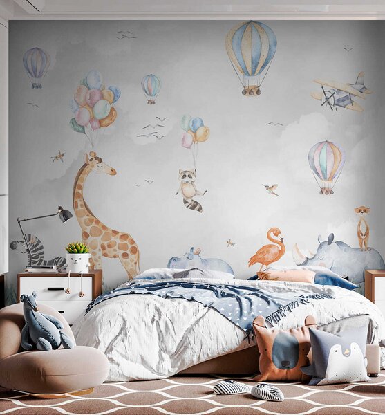 Fototapet Perete mural de animale și baloane, Fototapet copii, Fototapet populare, u59757 - Tapeko.ro