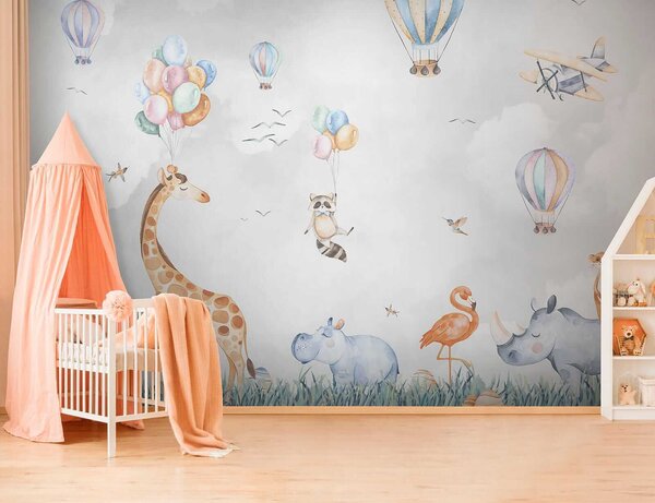 Fototapet Perete mural de animale și baloane, Fototapet copii, Fototapet populare, u59757 - Tapeko.ro