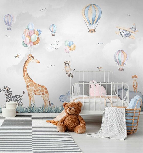Fototapet Perete mural de animale și baloane, Fototapet copii, Fototapet populare, u59757 - Tapeko.ro