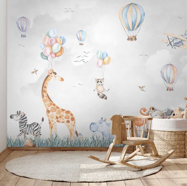 Fototapet Perete mural de animale și baloane, Fototapet copii, Fototapet populare, u59757 - Tapeko.ro