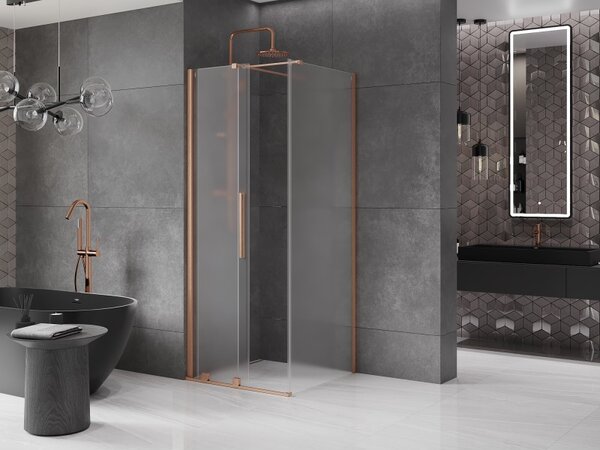 Mexen Velar, cabină de duș cu ușă glisantă 90 x 90 cm, sticlă mată 8 mm, cupru mat, 871-090-090-31-65