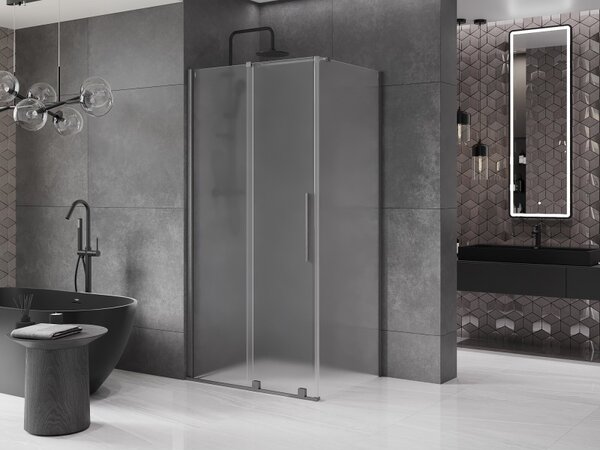 Mexen Velar, colt de dus cu usa culisanta 110 x 90 cm, sticla mat 8 mm, grafit lustruit, 871-110-090-31-66