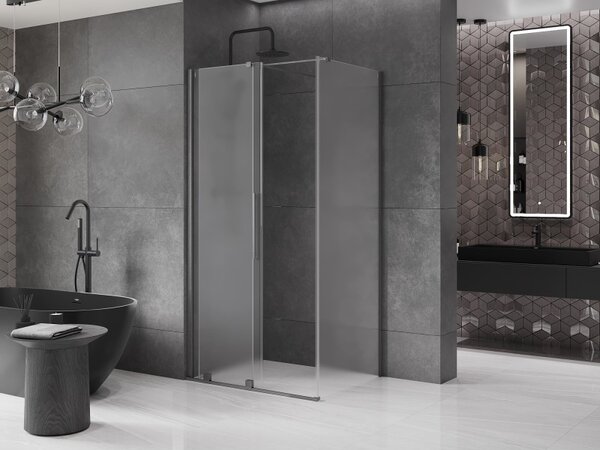 Mexen Velar, colt de dus cu usa culisanta 110 x 90 cm, sticla mat 8 mm, grafit lustruit, 871-110-090-31-66
