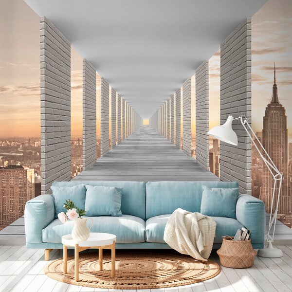 Fototapet Pasarelă lungă cu piloni și un oraș în fundal, Fototapet skyline, Fototapet populare, u59788 - Tapeko.ro
