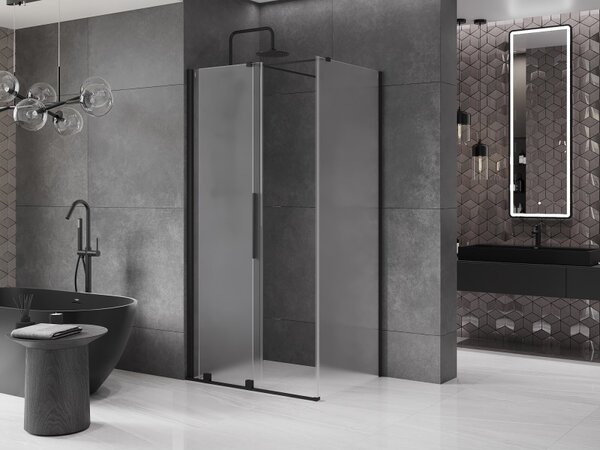 Mexen Velar, cabină de duș cu ușă glisantă 90 x 70 cm, sticlă mată 8 mm, negru mat, 871-090-070-31-70