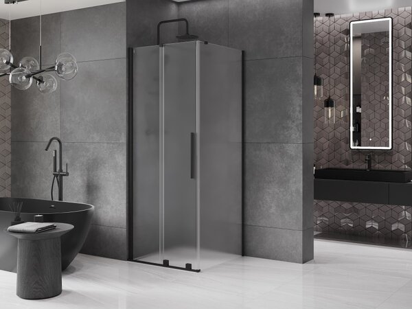 Mexen Velar, cabină de duș cu ușă glisantă 100 x 100 cm, sticlă mată 8 mm, negru mat, 871-100-100-31-70