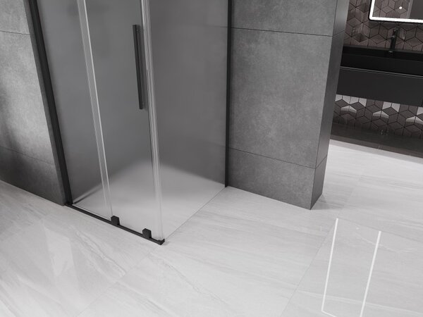 Mexen Velar, cabină de duș cu ușă glisantă 100 x 100 cm, sticlă mată 8 mm, negru mat, 871-100-100-31-70