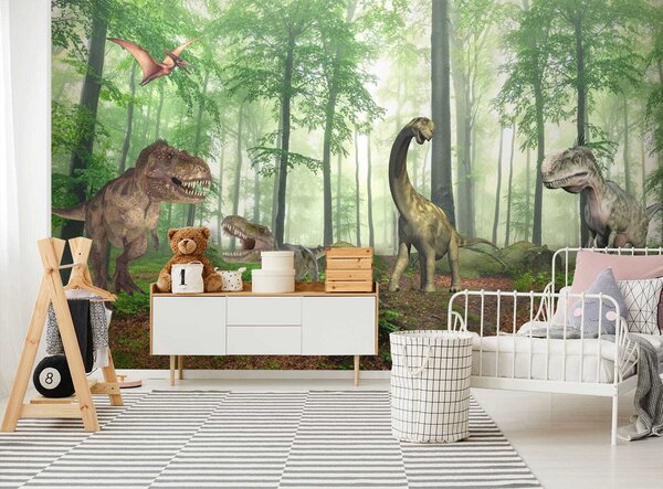 Fototapet Grup de dinozauri într-o pădure, Fototapet copii, Fototapet populare, u60039 - Tapeko.ro