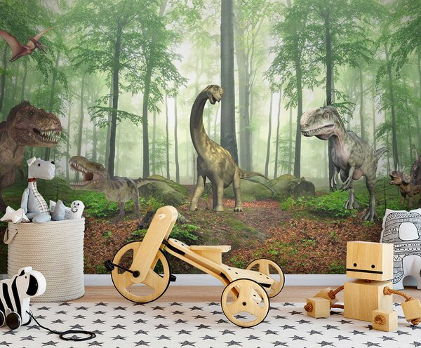 Fototapet Grup de dinozauri într-o pădure, Fototapet copii, Fototapet populare, u60039 - Tapeko.ro