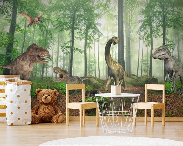 Fototapet Grup de dinozauri într-o pădure, Fototapet copii, Fototapet populare, u60039 - Tapeko.ro