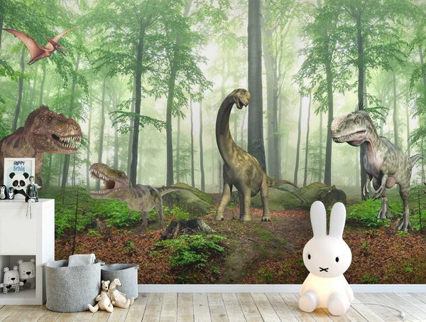 Fototapet Grup de dinozauri într-o pădure, Fototapet copii, Fototapet populare, u60039 - Tapeko.ro
