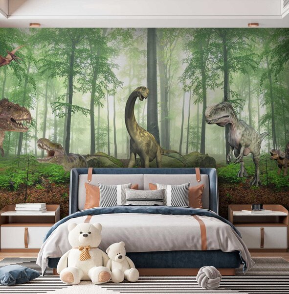 Fototapet Grup de dinozauri într-o pădure, Fototapet copii, Fototapet populare, u60039 - Tapeko.ro
