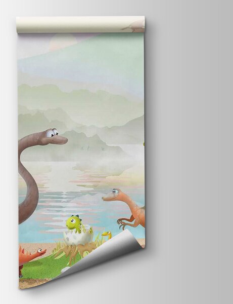 Fototapet Grup de dinozauri lângă un lac, Fototapet copii, Fototapet populare, u60040 - Tapeko.ro
