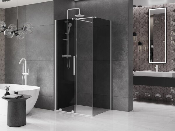 Mexen Velar, cabină de duș cu ușă glisantă 90 x 70 cm, sticlă gri 8 mm, alb mat, 871-090-070-41-20