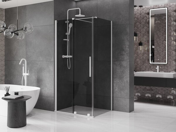 Mexen Velar, cabină de duș cu ușă glisantă 90 x 70 cm, sticlă gri 8 mm, alb mat, 871-090-070-41-20