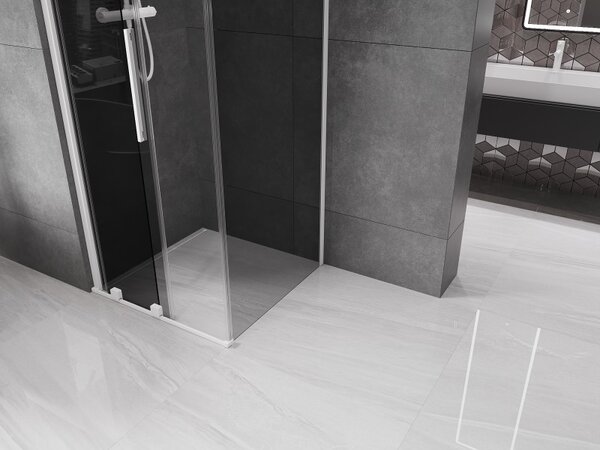 Mexen Velar, cabină de duș cu ușă glisantă 90 x 90 cm, sticlă gri 8 mm, alb mat, 871-090-090-41-20