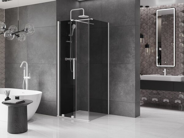 Mexen Velar, cabină de duș cu ușă glisantă 90 x 90 cm, sticlă gri 8 mm, alb mat, 871-090-090-41-20