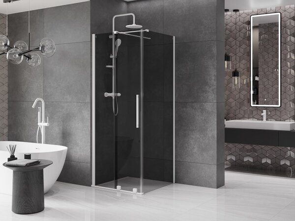 Mexen Velar, cabină de duș cu ușă glisantă 90 x 90 cm, sticlă gri 8 mm, alb mat, 871-090-090-41-20
