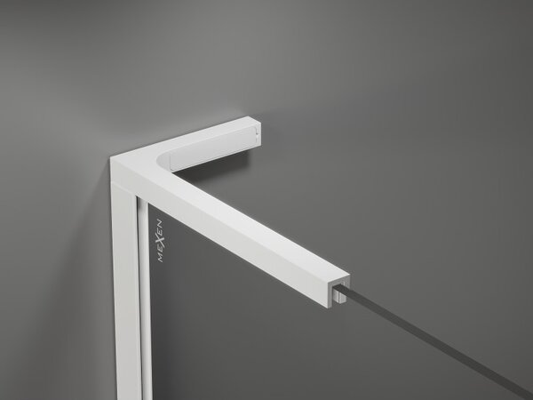Mexen Kioto L, paravan de dus walk-in 110 x 200 cm, 8 mm sticla transparenta model alb, profil alb, 800-110-103-20-85