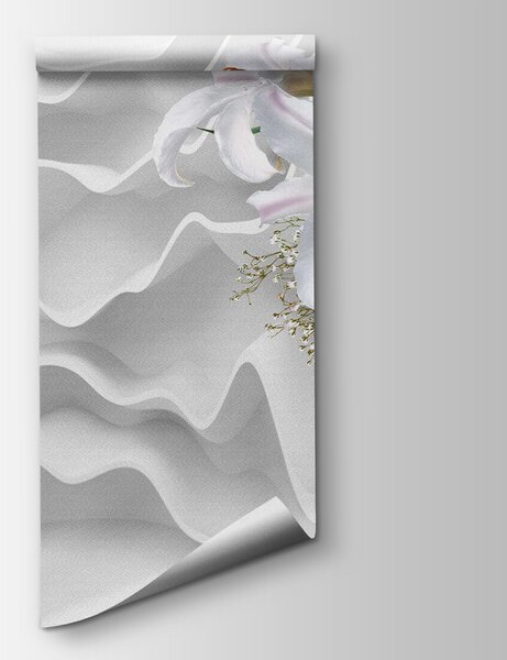 Fototapet Aranjament floral alb pe o suprafață albă, Fototapet flori 3D, Fototapet populare, u60451 - Tapeko.ro