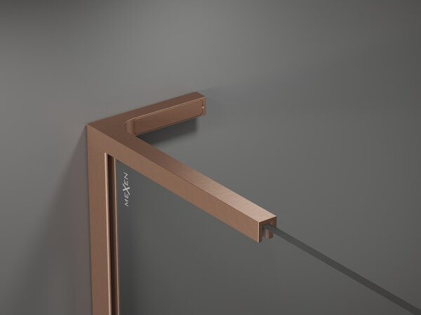 Mexen Velar L, colț de duș cu ușă glisantă 90 x 90 cm, sticlă mată 8 mm, cupru mat, 871-090-090-33-65