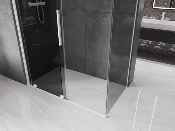 Mexen Velar, cabină de duș cu ușă glisantă 130 x 70 cm, sticlă gri 8 mm, alb mat, 871-130-070-41-20