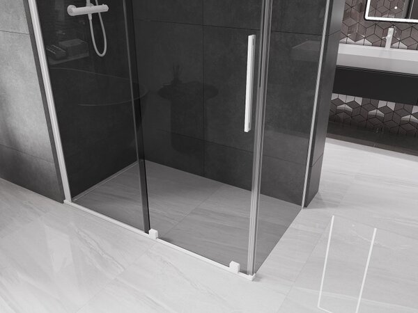 Mexen Velar, cabină de duș cu ușă glisantă 130 x 70 cm, sticlă gri 8 mm, alb mat, 871-130-070-41-20
