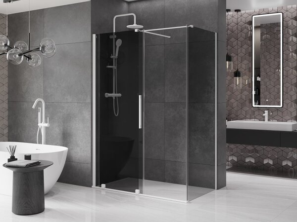 Mexen Velar, cabină de duș cu ușă glisantă 130 x 70 cm, sticlă gri 8 mm, alb mat, 871-130-070-41-20