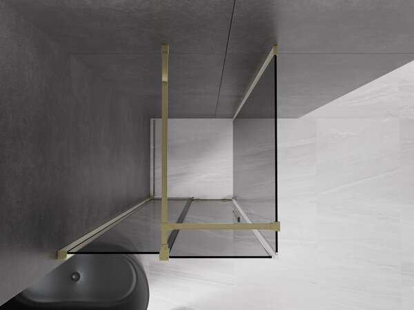 Mexen Velar, cabină de duș cu ușă glisantă 90 x 90 cm, sticlă gri 8 mm, auriu lucios, 871-090-090-41-50