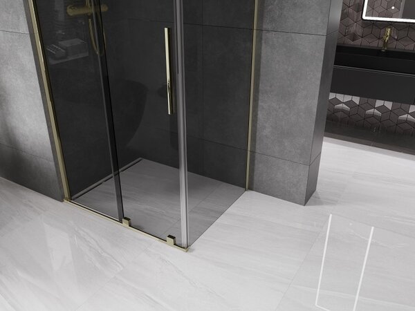 Mexen Velar, cabină de duș cu ușă glisantă 110 x 120 cm, sticlă gri 8 mm, auriu lucios, 871-110-120-41-50