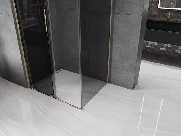 Mexen Velar, cabină de duș cu ușă glisantă 110 x 120 cm, sticlă gri 8 mm, auriu lucios, 871-110-120-41-50
