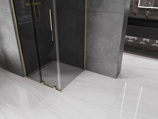 Mexen Velar, cabină de duș cu ușă glisantă 90 x 90 cm, sticlă gri 8 mm, auriu lucios, 871-090-090-41-50