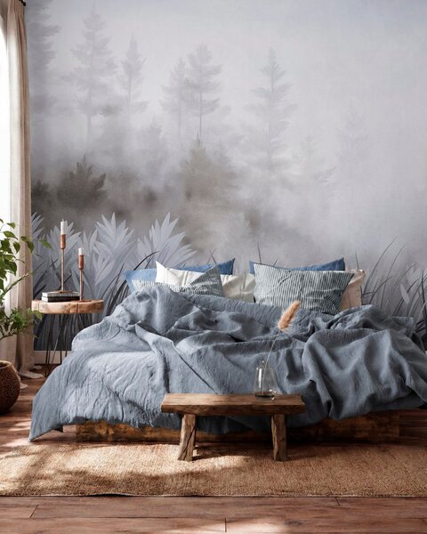 Tapet Peisaj cu iarbă sălbatică înaltă și pădure de pini, în stil minimalist cu texturi, Fototapet Natură, w10082v1 : Uwalls.ro