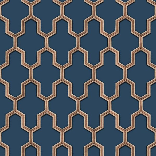 DUTCH WALLCOVERINGS Tapet „Geometric”, albastru și auriu 38WF121027