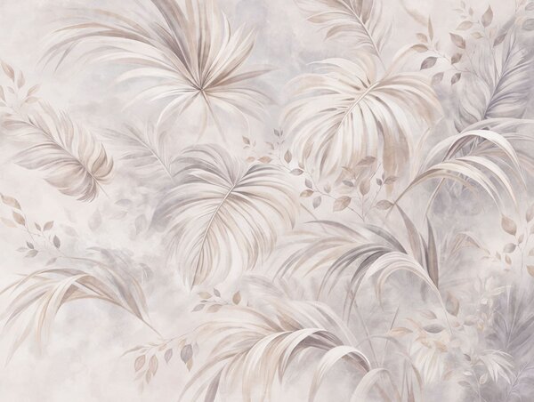 Tapet Vegetație tropicală luxuriantă în nuanțe pastelate, Fototapet Natură, Fototapet cu frunze de palmier, w05956v1 : Uwalls.ro