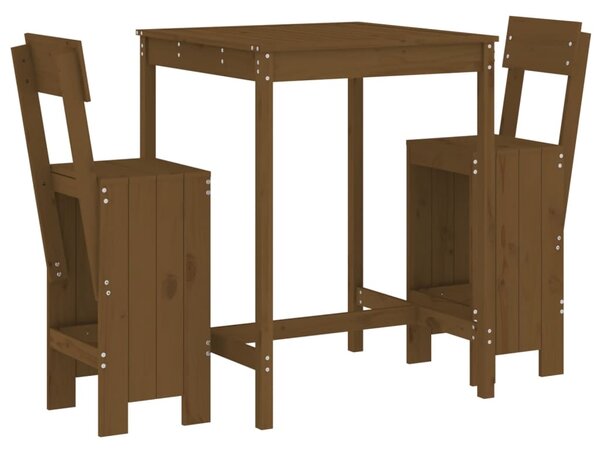 Set mobilier de bar, 3 piese, maro miere, lemn masiv de pin