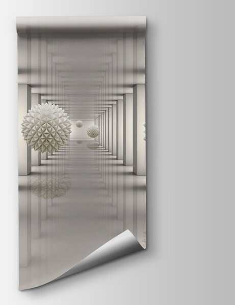 Fototapet Cameră albă cu coloane albe și bile albe, Fototapet 3D, Fototapet populare, u63738 - Tapeko.ro