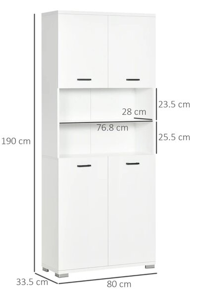 Kleankin Dulap pentru Baie din PAL, Design Anti-Răsturnare, cu 2 Dulapioare și 2 Rafturi Deschise, 80x33.5x190 cm, Alb | Aosom Romania