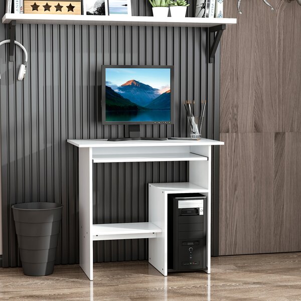 HOMCOM Birou Ergonomic Spațiu Optimizat, Alb, PAL/Metal, 80x45x75cm | Aosom Romania