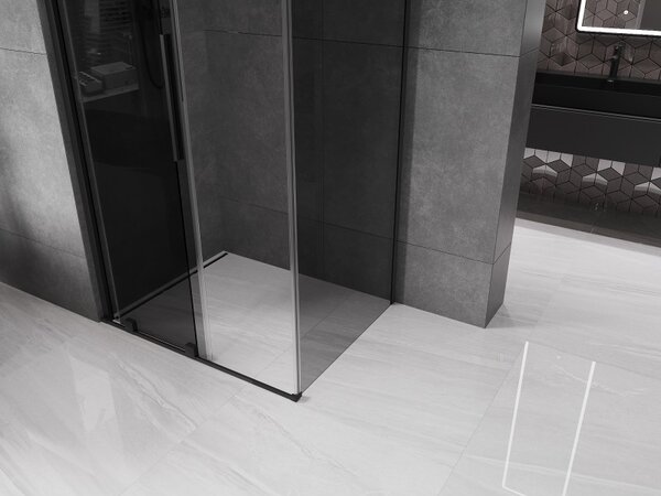 Mexen Velar, cabină de duș cu ușă glisantă 90 x 70 cm, sticlă gri 8 mm, negru mat, 871-090-070-41-70