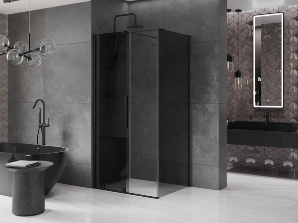 Mexen Velar, cabină de duș cu ușă glisantă 90 x 70 cm, sticlă gri 8 mm, negru mat, 871-090-070-41-70
