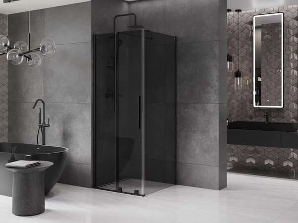 Mexen Velar, cabină de duș cu ușă glisantă 90 x 90 cm, sticlă gri 8 mm, negru mat, 871-090-090-41-70
