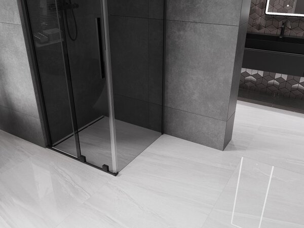 Mexen Velar, cabină de duș cu ușă glisantă 90 x 90 cm, sticlă gri 8 mm, negru mat, 871-090-090-41-70